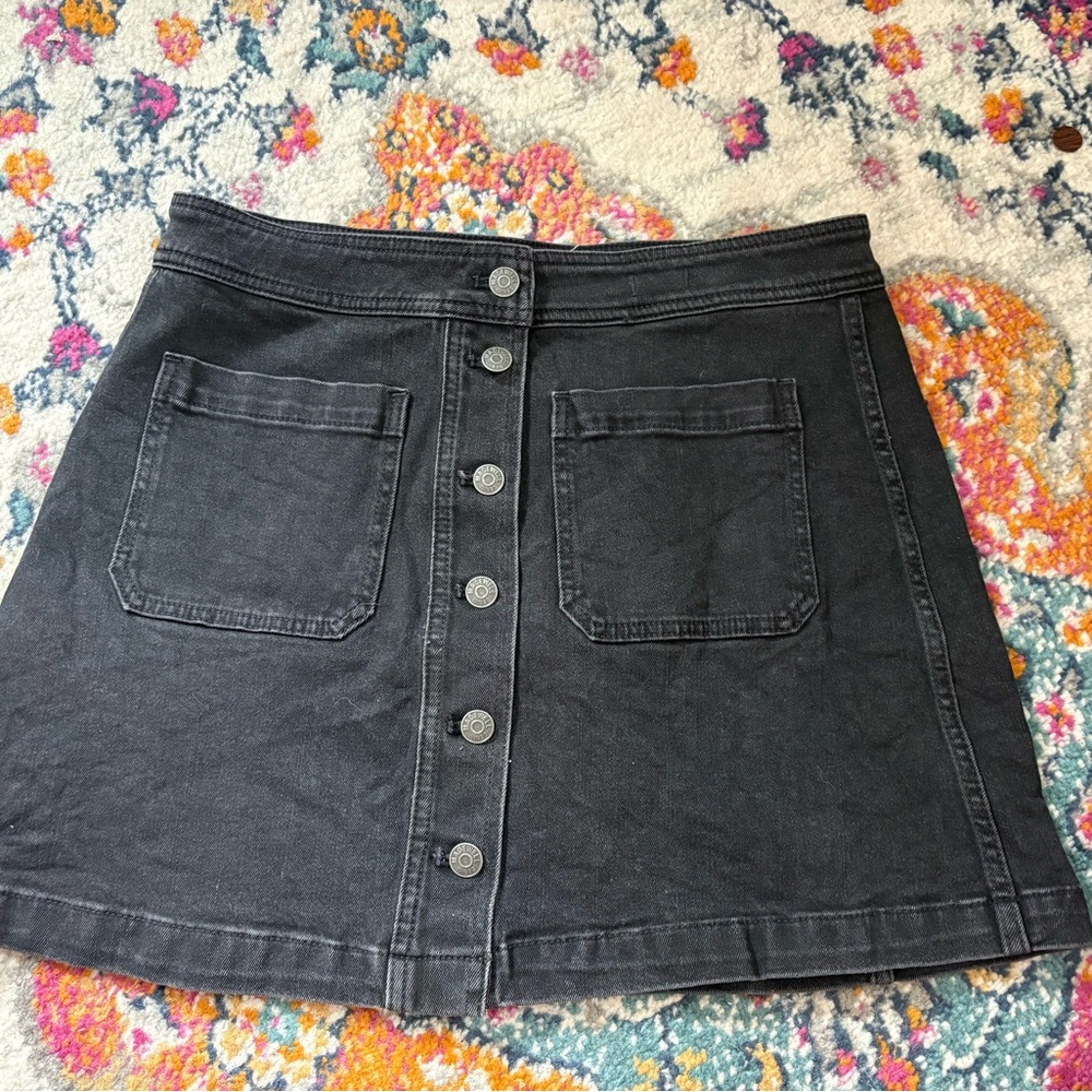Madewell Black Button-Front Denim Mini Skirt